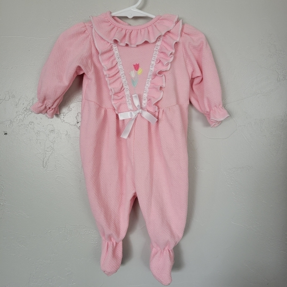 Funtastik Vintage Baby Girl Size Small One Piece Outfit Long Sleeve Footie 0-3 M